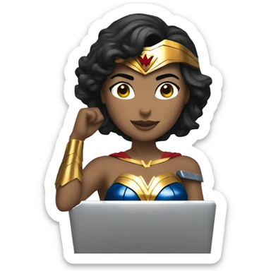 Wonderwoman using computer sticker