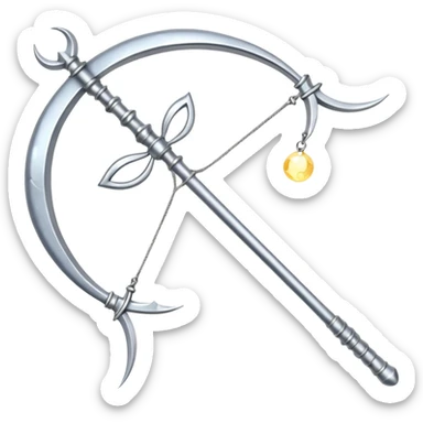 Elegant silver bow weapon with glowing string, crescent-moon motifs. sticker