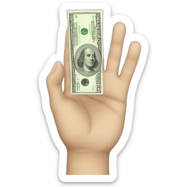 white left hand, holding 100 dollar bill sticker