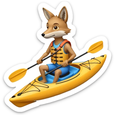 Humanoid coyote on a kayak sticker
