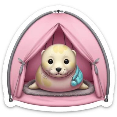 Gray Seal in a light pink tent  sticker