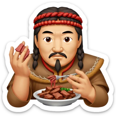 genghis khan eats cooked meat with hands sticker