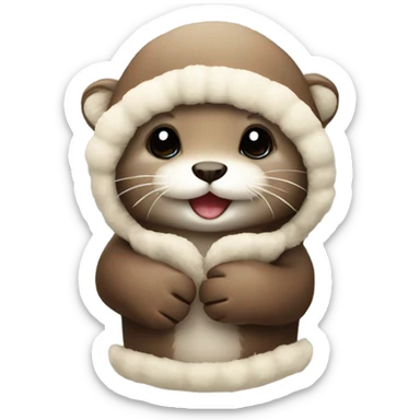Cute baby otter. Wearing mittens and winter hat.  sticker