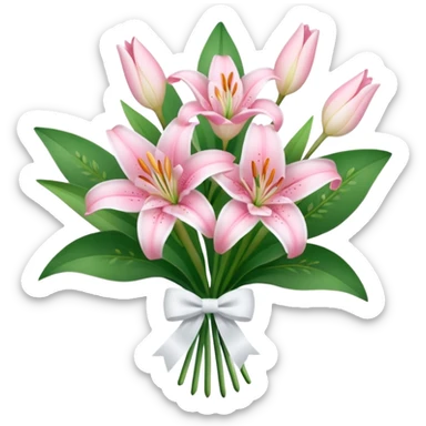 bouquet of baby pink lilies with white bow sticker