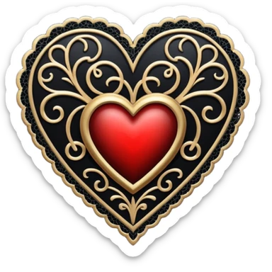 black gothic heart with lace pattern, mysterious sticker