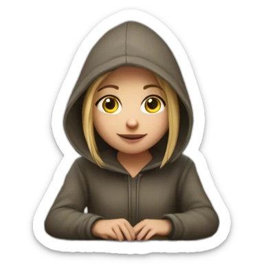 White Young girl with a hood behind his computer sticker