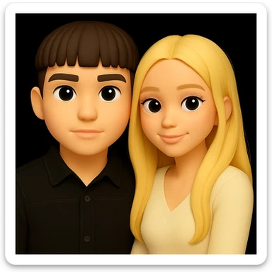 Make the guy's skin color the same as the girl's skin color in the image, keeping the overall 3d-emoji style look and feel, everything else unchanged. sticker