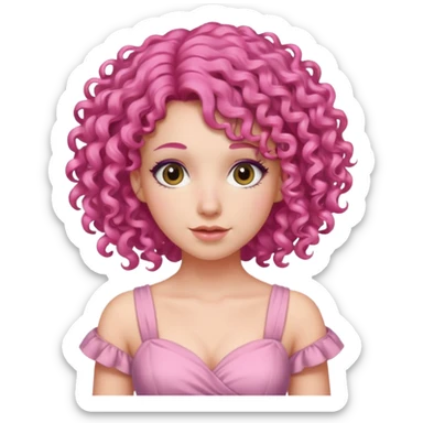 woman with pink curly hair sticker