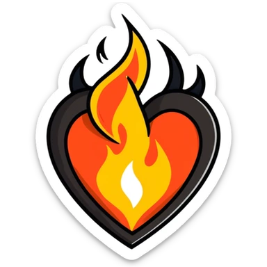Black heart with fire  sticker