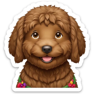 dark brown goldendoodle with straight fur, smiling sticker