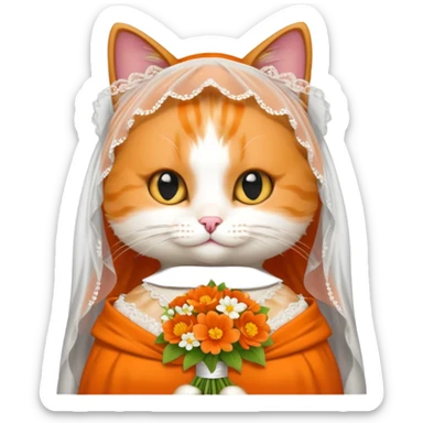 Cat bridesmaid with flowers and white veil sticker