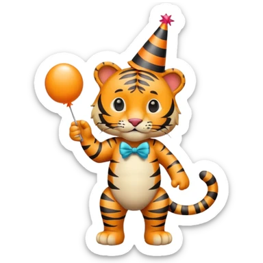 Party Tiger with a party hat and a party popper full body sticker