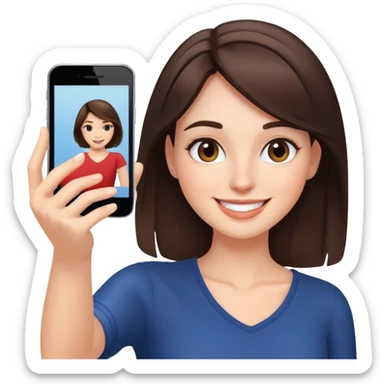 Brunette woman smiling while taking a selfie sticker