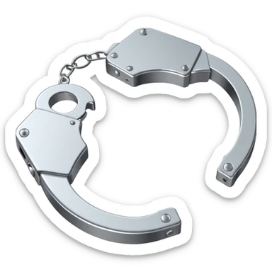 Minimalistic metallic handcuffs emoji, reflective metal, simple flat vector design, futuristic style sticker