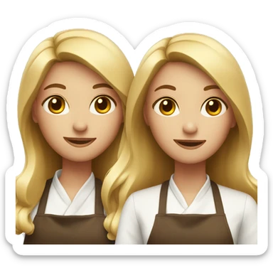 Two female cooks for a logo. The first one has long chocolate brown straight hair. The second one has long blonde wavy hair. sticker