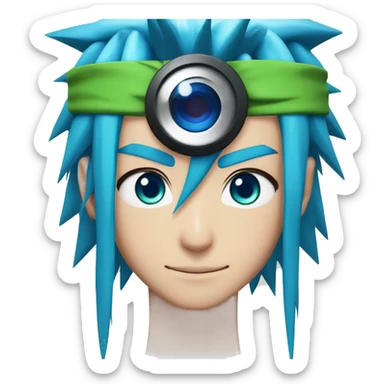 naruto character with extreme long bright blue hair, head band and green sharingan eyes sticker