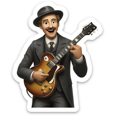 A 1900s man swinging an electric guitar at you sticker