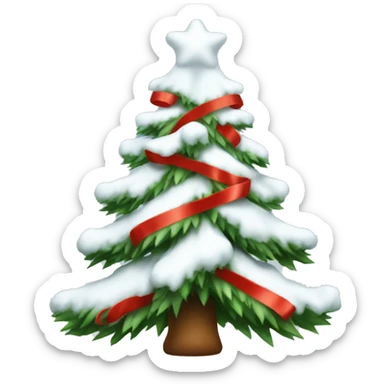 Snow Christmas tree with red ribbon sticker