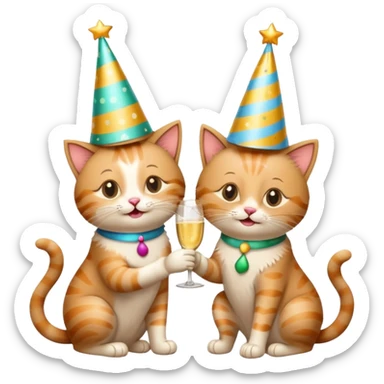 2 happy cats drinking champagne wearing party hats sticker