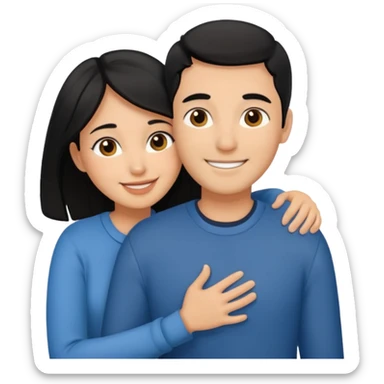 couple hug with warm smiles, black haired couple sticker