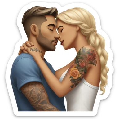 Photo Realistic beautiful woman kissing a very handsome tattooed man sticker