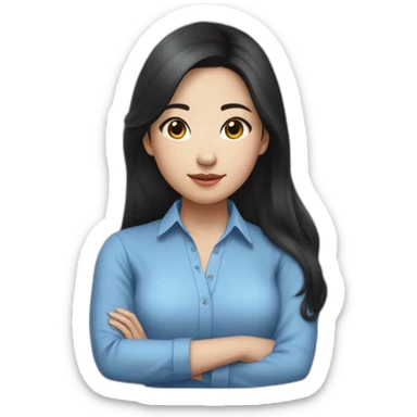 Evelyn Cathy Widjaja - asian black hair girl - blue armless shirt sticker