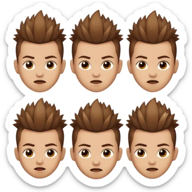 Haz un personaje que tenga cabello marrón con un corte mohicano y que tenga diferentes expresiones  sticker