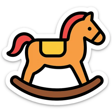 rocking horse, color icon style, classic wooden look, clean lines sticker