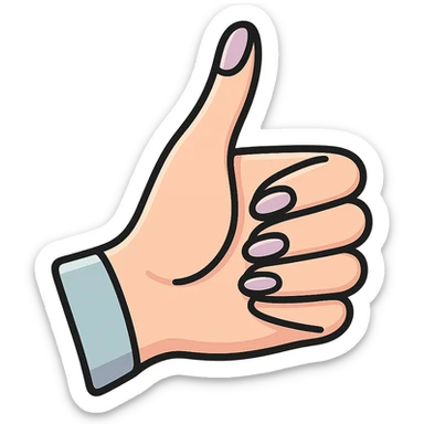 thumbs up, elegant female hand with manicure, icon-color-outlined style, thin clean contours, graceful soft rounded shapes, pastel palette #98B5BC, #B5B3C1, #C9A3C9, #E4C0CA, #F7DCD1, #F7C0AA, detailed shadows and highlights, soft lighting, no background sticker