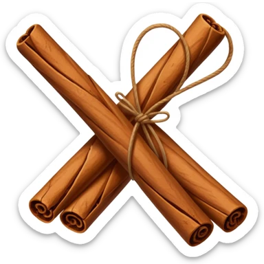 A simple, minimalist flat vector icon of two cinnamon sticks tied with a small string. Clean lines, soft brown tones, white background, high contrast, center framing. No shadows, no text, professional graphic design style. sticker