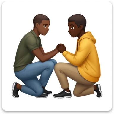 Black man kneeling down in front of white man, respectful gesture sticker