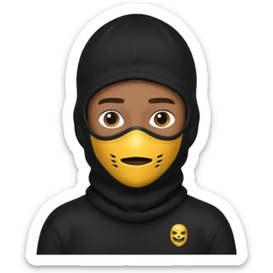 Crie um homem de blusa preta e capuz preto, balaclava preta, boné preto sticker