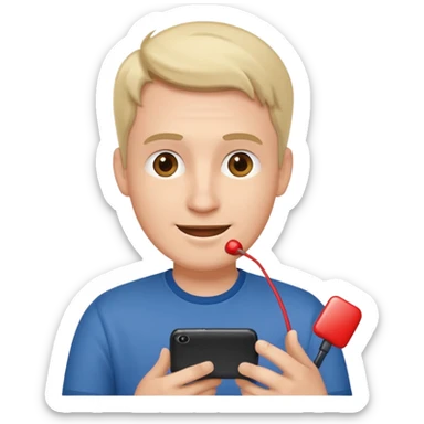 casual man holding phone and happly staring it sticker