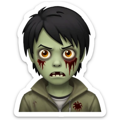 boy, zombie, black hair, medium long, emo, shaggy, dark, spooky, creepy expression emoji sticker
