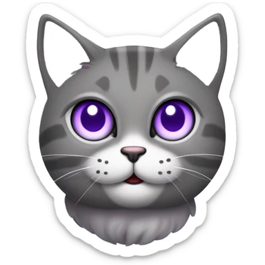 Gato roxo comGato roxo com um sorriso na boca o piples brancas e a parte branca dos olhos escuro com duas bolotinhas juntas nas bochechas sticker