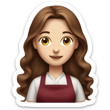 a white girl with long brown hair in a burgundy apron sticker