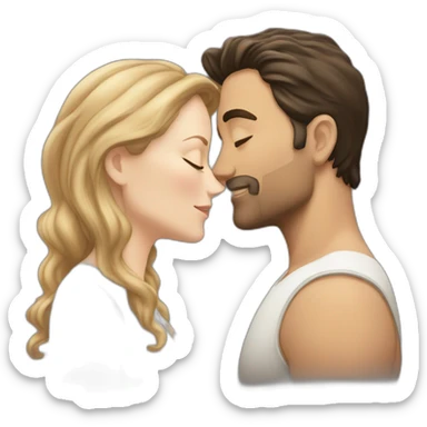 White Man with short dark hair kissing white woman with long brown hair sticker