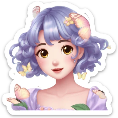 Gorgeous Shiny Pastel Anime-Style Lady Butterflies flower petals leaves cottage core pastelcore kawaii aesthetic trending style sticker