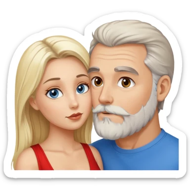 Man with hazel eyes and gray beard smooching sexy  blonde blue-eyed  woman sticker