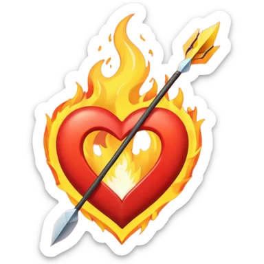 bow and arrow going through fire heart sticker
