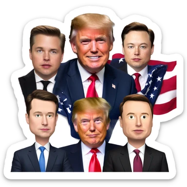 Donald trump, jd Vance, and Elon musk with an American flag sticker