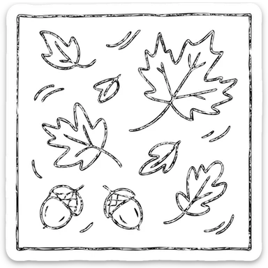 fall season scene in a square with leaves and acorns sticker