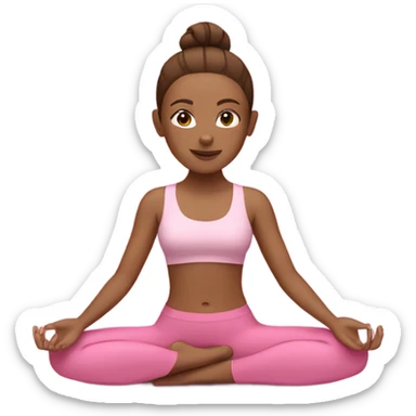 white women with brown hair in bun doing yoga in a pink set sticker