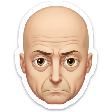 Steven Miller, Trump advisor, bald, grim expression, sagging eyelids drooping more on the outside sticker