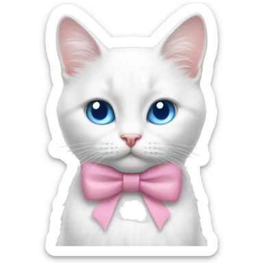 White cat pink bow blue eyes  sticker