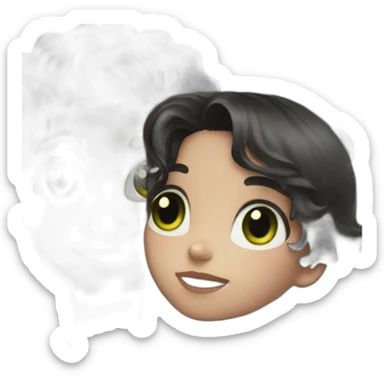 girl with green eyes and dark haired boy with their black cat sticker