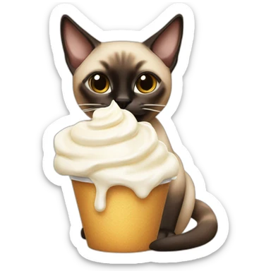 A Siamese cat eating whipped cream sticker
