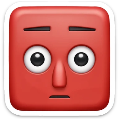 Una figura roja con cabeza cuadrada y cuerpo de rectángulos con cara con dos ojos negros como puntos y cejas preocupadas sin boca y que tenga como una especie de polvo café en la cabeza sticker