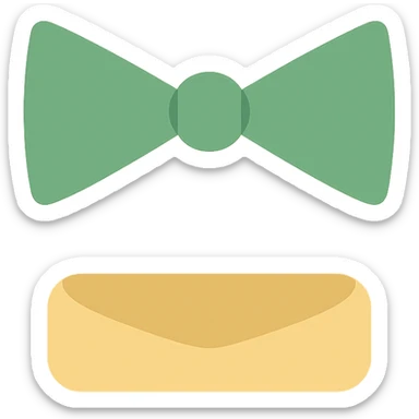 simple icon of a green bowtie on a neck, flat color style sticker