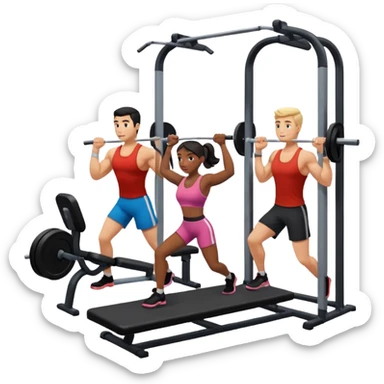 ein gym mit geräten und zwei freunden die sport machen sticker
